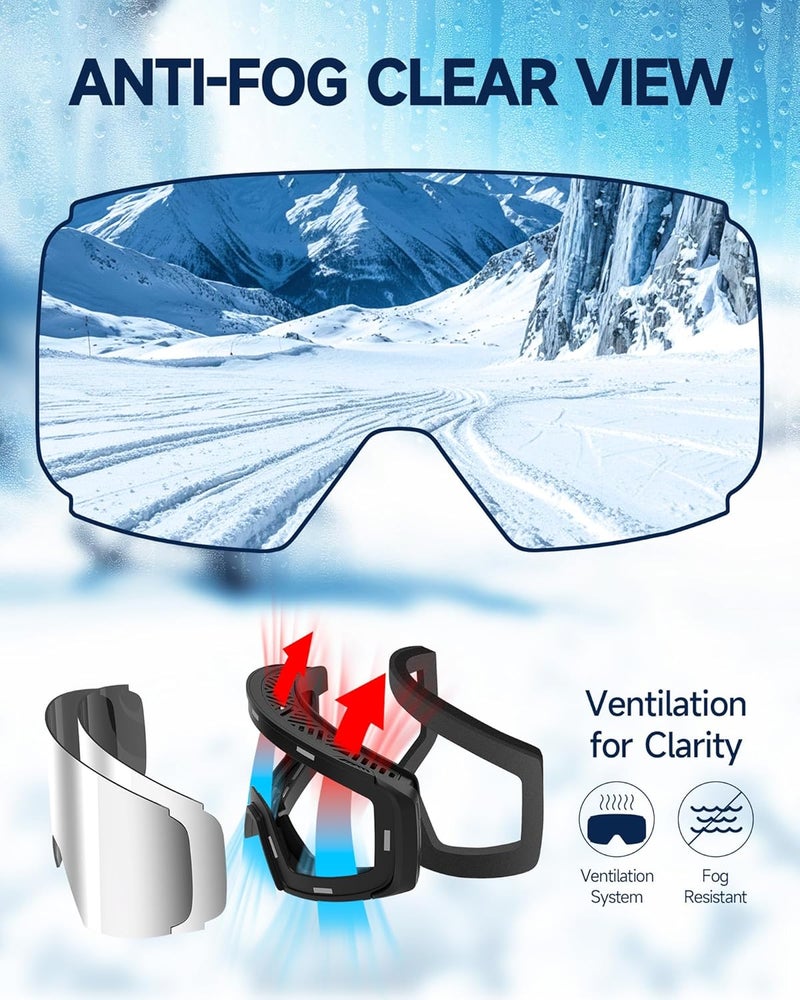 Freela Ski Goggles- Frameless, Magnetic OTG Snow Goggles Interchangeable Lens UV400 Protection Anti-Fog for Adult Men Women - Image 4
